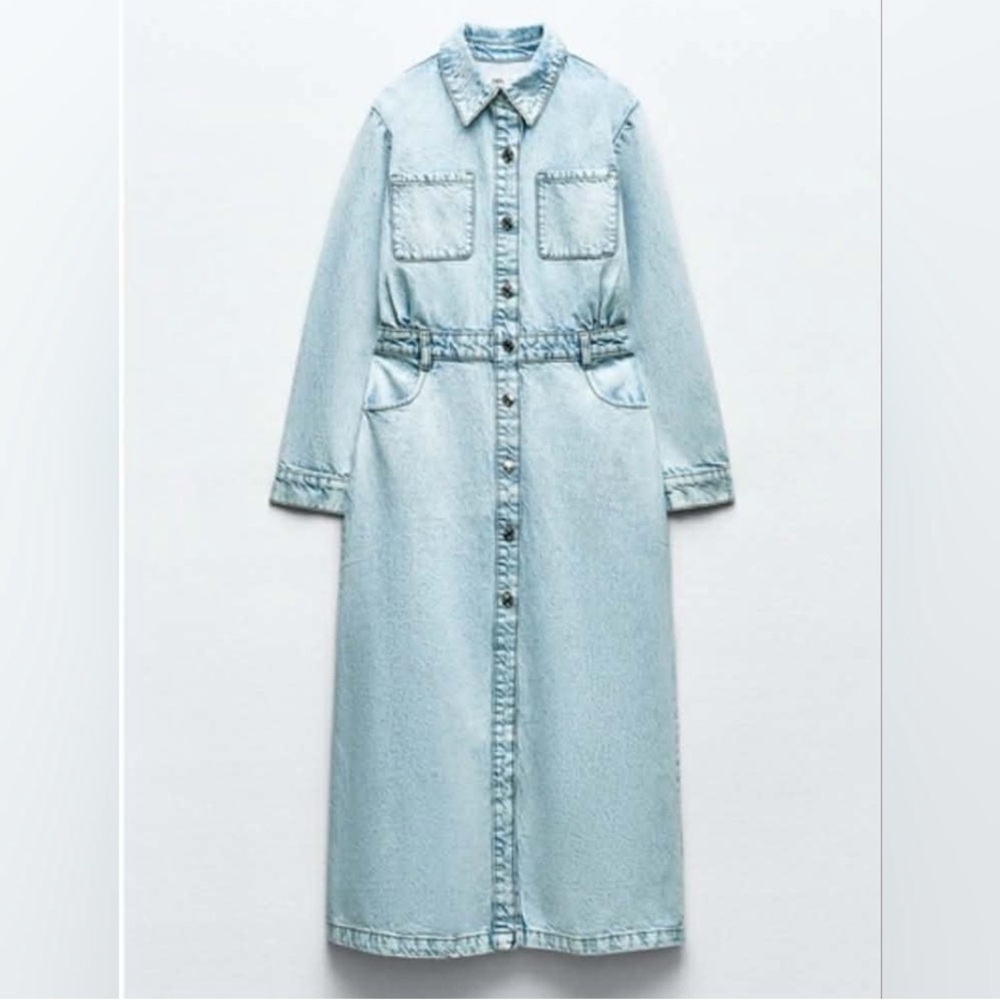 Zara Light Blue Denim Midi Dress - Picture 5 of 9